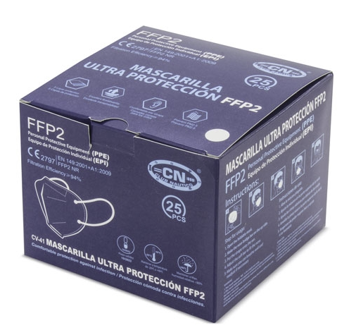 Mascarilla FFP2 blanca 5 capas · Caja 25 uds