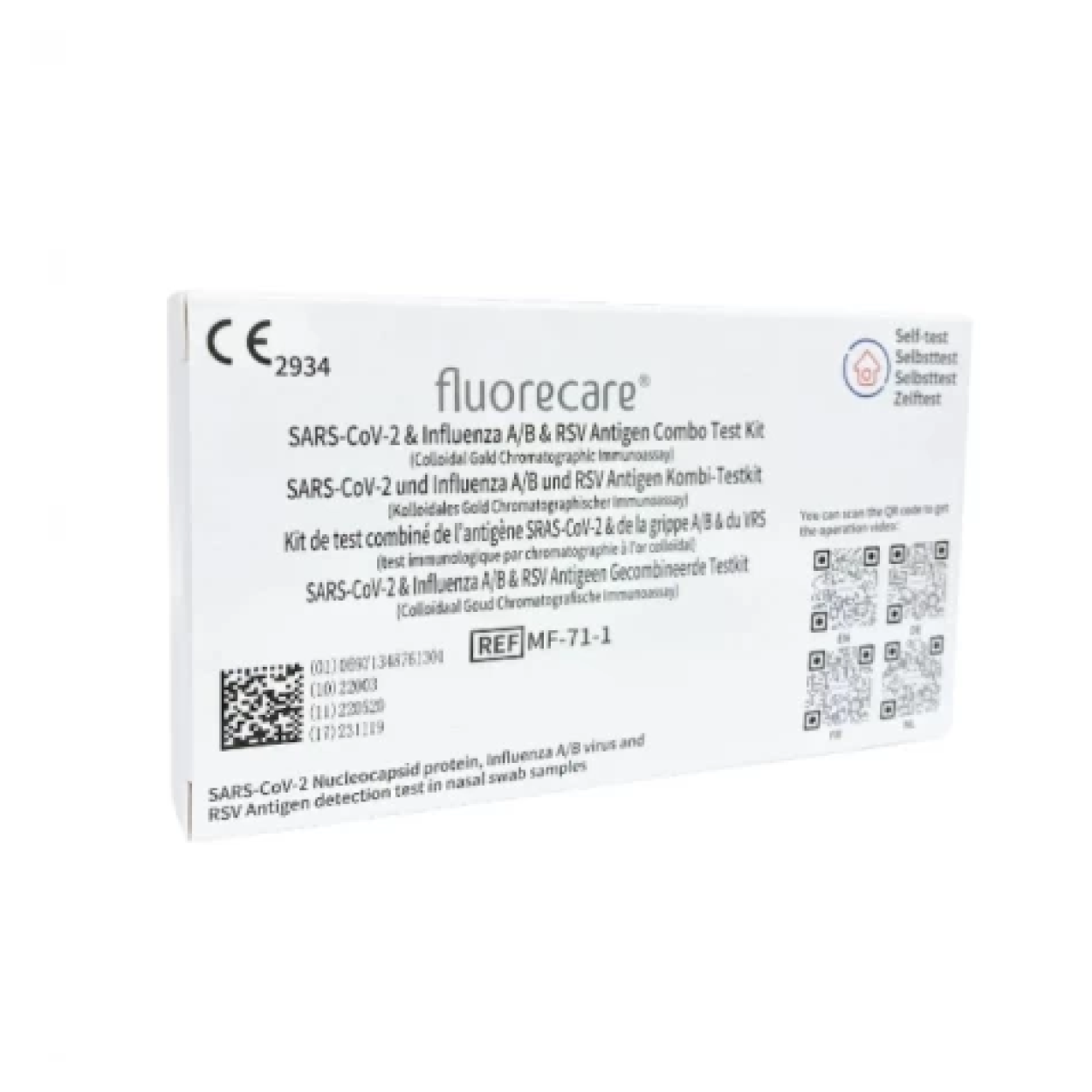Autotest 4 en 1 COVID-19 + gripe A/B + VRS Fluorecare · 1 ud